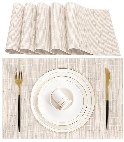 Lumaca Tovagliette Americane Lavabili, Set di 6 Tovaglietta Colazione (70% PVC,30% Poliestere),Resistenti al Calore, Antiscivolo,per Tavolo da Cucina e Ristoranti,Beige