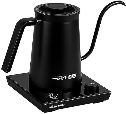 MHW-3BOMBER Schwanenhals Elektrischer Wasserkocher, ±1℉ Temperaturregelung mit LED-Anzeige und 90°Vertikalfluss, BPA-freier Überlauf-Wasserkocher,Pour-Over Kaffeekessel Teekessel,schwarz BK6054B-OS