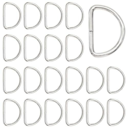 Hocansen 50 Stück D Ring 25mm Metallringe Schnallen Silber Swpeet D Ringe Halbringe Schlüsselanhänger D Ring Karabiner für Taschen,Rucksackund (25mm/DK)