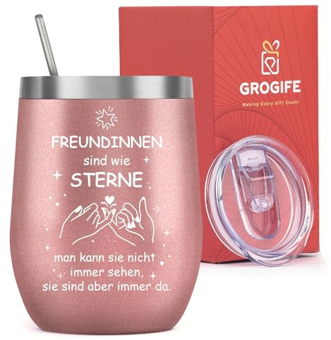 Grogife Beste Freundin Geschenke, Freundschaft Geschenke für Freundin, Freundschaftsgeschenke für Freundinnen Bff Mädchen, Edelstahl Kaffeebecher to go Weinbecher 350ml