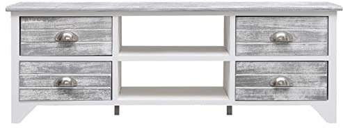 Homgoday Mueble de TV blanco y gris, 108 x 30 x 40 cm, madera maciza de Paulownia, mueble de centro de entretenimiento, mueble de TV, mueble de TV, mueble de sala de estar, mueble de almacenamiento