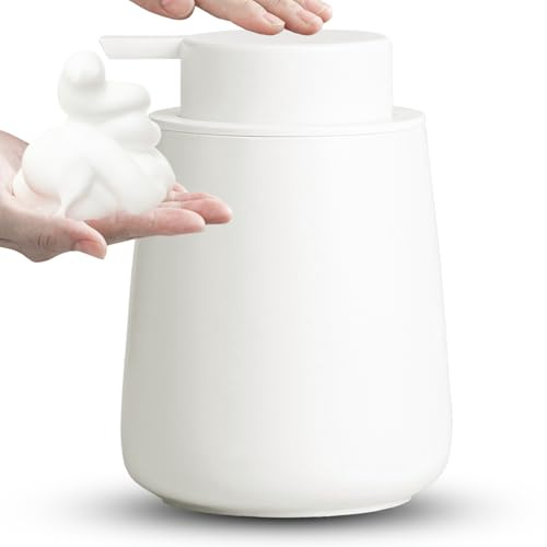 AZMOYAC Mattweißer schäumender Seifenspender, 340 ml, Keramikschaum-Handseifenspender für Badezimmer, Gesichtswaschspenderflasche mit Schaumpumpe, nachfüllbarer Spülseifenschaumspender für Küche