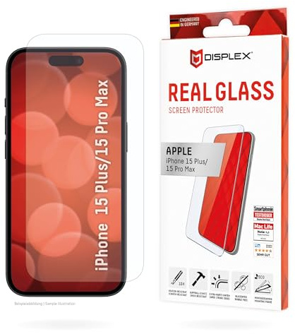 Displex Displayschutzglas für iPhone 15 Plus/15 Pro Max Real Glas 10H