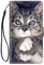 ChoosEU Hülle für Samsung Galaxy A15 5G / 4G Klapphülle Muster Handytasche Leder Schutzhülle Flip Case Stoßfeste Silikon Motive für Mädchen Handyhülle Motiv Klappbar Lederhülle Cover - Grau Katze