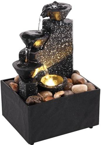 GORWOCO8 Fuentes de agua para interiores con luces, fuente de cascada de mesa para decoración de mesa en casa y oficina
