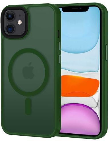 XTCASE Coque pour iPhone 12 / 12 Pro Magnétique Compatible avec MagSafe, Étui Mat Translucide Minimaliste, PC Dur Housse Arrière Anti-Rayures + TPU Bumper Antichoc - Vert Foncé