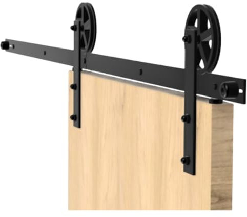 Schiebetürsystem Set 2,5 m Wandmontiertes, Schiebetürbeschlag, Laufschiene Schiebetür, Montage-Set, massivem pulverbeschichtetem Stahl, Schwarz stil loft, retro