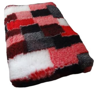 Krambambulishop.de Vet-Bed Softbed Dry-Bed Hundebett Hundedecke Vetbed Trockenbett rutschfest 30mm (Patchwork Rot, 100cm x 80cm)