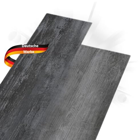 DELUKE® Vinylboden PVC-Dielen selbstklebend wasserfest | 2mm Stärke, Rutschfest | Laminat Vinyl Bodenbelag Laminatboden Dekor-Dielen Fußbodenlaminat Boden Planken Dielenboden | Glänzend Grau, 5,02m²