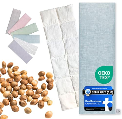 Kirschkernkissen Mikrowelle XXL 60x20cm lang : OEKO TEX, bio schadstofffrei | Körnerkissen GROß (Bauch, Rücken, Schulter, Nacken) - Traubenkernkissen Wärmekissen Geschenk (Blau N)
