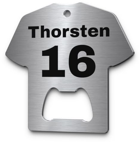 Personalisierter Trikot Flaschenöffner Anhänger aus Edelstahl - besonderes Papa Geschenk zum Geburtstag - Geschenkidee für Männer & Fußball Fans -Flaschenöffner mit Gravur