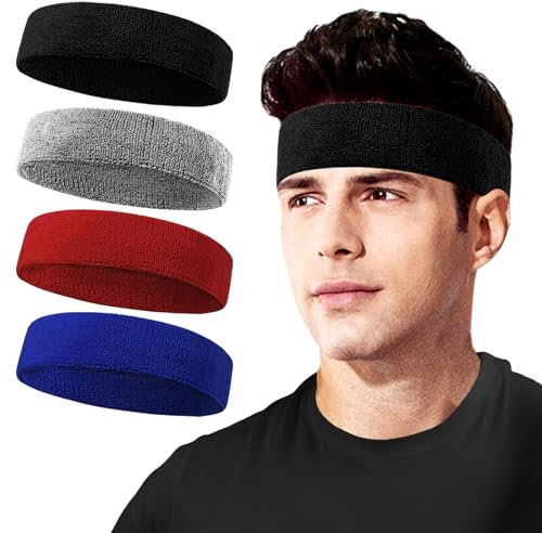 Schweißbänder für Damen und Herren, Sport-Stirnbänder, feuchtigkeitsableitend, Sport-Stirnband, Schweißbänder für Basketball, athletische Übungen, Tennis, Laufen, Yoga, 4 Stück