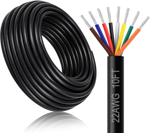 DEKIEVALE 22 Calibro 8 Conduttore Filo Elettrico, 10FT 22AWG Nero PVC Incagliato Rame Stagnato 8 Cavo di Filo, 22/8 Cavo di Estensione Cavo