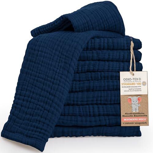 LAYNENBURG 10er-Set Premium Spucktücher Baby aus extra weichem Musselin - 100% Baumwolle - 30x50cm - Oeko Tex 100 - Musselin-tücher als Mulltücher, Mullwindeln oder Stoffwindeln (blau)