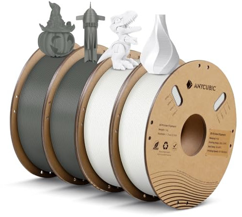 ANYCUBIC PLA Filament 1.75mm, 4KG 3D Drucker Filament PLA Maßgenauigkeit +/- 0,02 mm, Vakuumverpackung, RFID für Intelligentes Drucken, Weiß&Grau(4PCS)