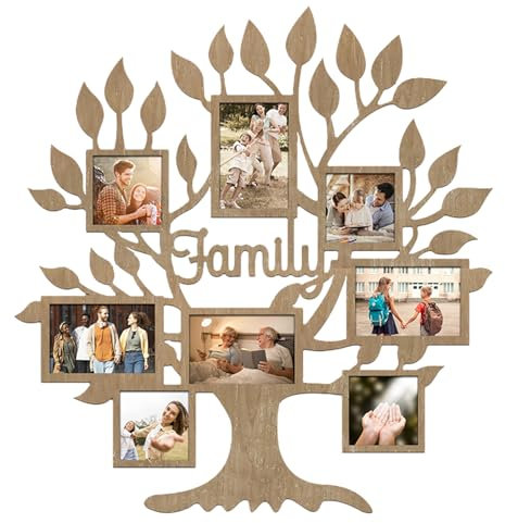 JUMBO DECOR Bilderrahmen Collage, Familienbaum-Bilderrahmen, Wanddekoration, 8 Öffnungen (4 10,2 x 15,2 cm, 10,2 x 10,2 cm), moderne Bauernhaus-Familien-Bilderrahmen für Wohnzimmer, Schlafzimmer