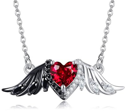 DAYLINLOVE Angel Devil Necklace 925 Sterling Silver Angel Wings Pendant Devil Wings Necklaces Zirconia Heart Goth Jewelry Gifts For Women Mom Wife