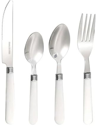 DUddTTW Besteck Set Besteck-Set, 4-teilig, Messer, Gabel, Löffel, Edelstahl, Besteck-Set, Kunststoffgriff, Besteck-Set, Wiederverwendbare tragbare Abendessengabeln prägnant