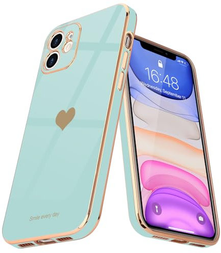 Teageo for iPhone 11 Case Cute Heart Pattern for Women Girls Slim Luxury Bling Plating Soft TPU Anti-Scratch Shockproof Bumper Phone Case for iPhone 11, Pearl Aqua