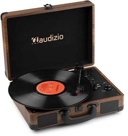 Audizio RP116W Tocadiscos Vinilo en maletín con IN/out Bluetooth, Tocadiscos Retro con Altavoces Integrados, Tocadiscos de 3 velocidades, codificación MP3 USB, Tocadiscos de Vinilo en Color Madera