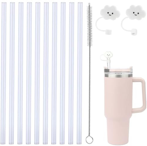 10 Paille Plastique, Pailles pour cup 30/40 oz, avec 2 Couvercles de Paille Pour Tasse u 1 nettoyeur de pailles