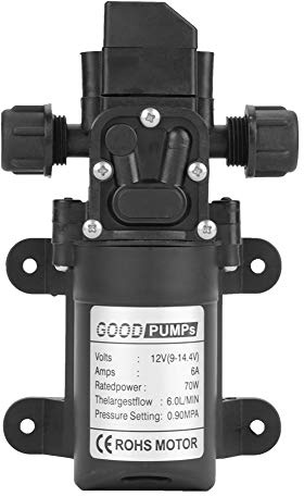 Pompa a Membrana Autoadescante DC 12V, 0.9Mpa 6L/Min Pompa Acqua Autoadescante Ad Alta Pressione Pompa Acqua a Membrana 70W per Doccia da Campeggio Camper Lavaggio Auto da Giardino