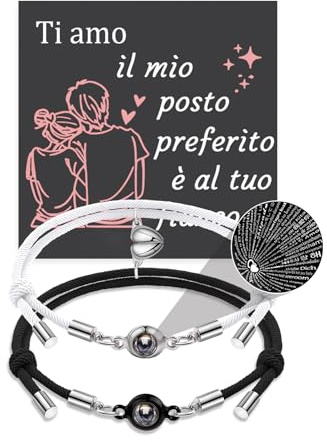 QianSiLi Bracciali Coppia, Braccialetto di proiezione, Ti amo in 100 lingue, magnetico, regolabile, Regali Di Coppia Per Lui Lei Fidanzata Fidanzato, Regalo Anniversario Compleanno San Valentino