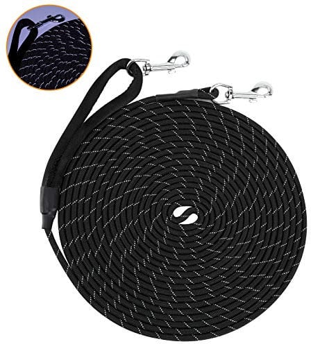 HAPPY HACHI Training Leads for Dogs, 3m/10ft Strong Rope Long line Dog Lead Leash with Soft Padded Handle, with 2 Swivel Clips Reflective Recall Training Leads