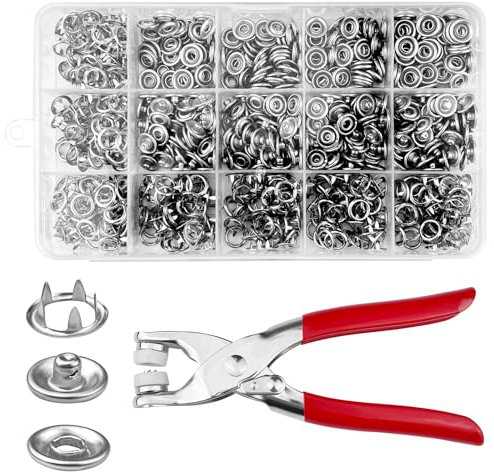 Chiluxendo 200 Sets Pistola Botones de Presion, 9.5mm Plata Corchetes de Presion Metalicos, Corchetes Costura, Snaps Metalicos, Remachadora Botones, Botón a Presión con Alicate de Botones Rapidos