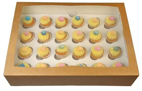 LARRYROO Kraft Brown Windowed MINI Cupcake Box | 24 Cavity | Mini Cup Cake Boxes & inserts (1)