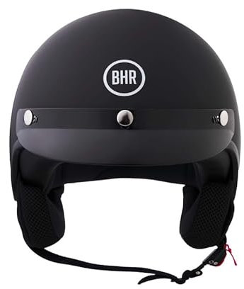 BHR Casco Demi-Jet 839 - Casco Scooter Omologato ECE 22.06 con Frontino e Sgancio Micrometrico - Nero Opaco L