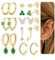 Roheafer 8 Paar Gold Ohrringe Set für Damen Hypoallergene 316L Chirurgenstahl Medizinische Ohrstecker Flacher 14K Vergoldet Stecker Cartilage Ohrringe