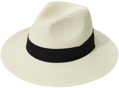 Inlefen Women's Panama Hat, Foldable Roll up Floppy Straw Hat for Men and Women, UPF50 + Summer Beach Sun Cap with Large Brim White