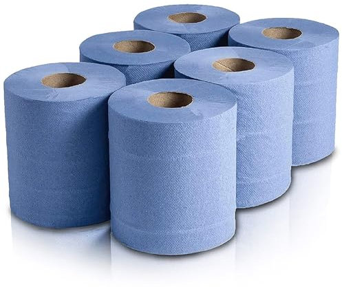 Roe Tenpo 6 Pack Centrefeed Blue Roll, Kitchen Roll - Eco-Friendly, 2-ply, Soft, Strong and Absorbent, Fast Drying Paper Towels for Kitchen, Workshop, Restaurants & Multipurpose Use (Blue)