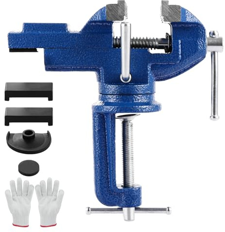LDHHYH Table Vice Clamp, 80MM Bench Clamp 360° Swivel Base Bench Vise Clamp with Gloves, Heavy Duty Small Table Vise Portable for DIY Crafting Modelling Workshop Home