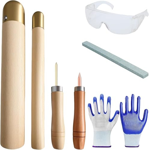 Flint Knapping Kit with Copper Hammer - Complete Obsidian Crafting Tools Set for Beginners Includes 2 Copper Boppers, 2 Pressure Flakers, Safety Gloves, Goggles & Talc | Outdoor Flint Grinding Tools