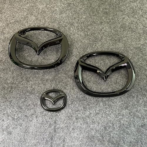 Durable Autoembleme kompatibel mit dem Mazda CX-3 2015-2023 - Vorne, Hinten, Lenkrademblem | schwarz, Silber, Carbonfaser | Snap-On & Klebend | Langlebiger ABS-Kunststoff, 3-Piece Set-Black