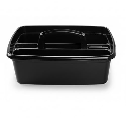 EarlyGrow Cleaning Tidy Caddy with Handle Dual Compartment Black | Storage tote organiser with handle. For bathroom, kitchen, garden, office, arts and crafts.