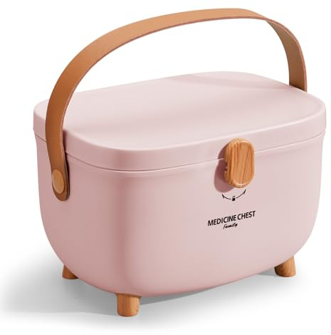 Stidyzo Medicine Storage Box, 2 Layer Portable First Aid Storage Box, Pink | Multi-Grid Medicine Organiser with Lid, Lockable Medicine Cabinet for Home, Bathroom, Office & School