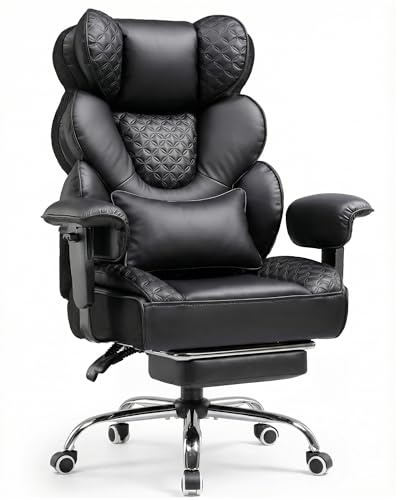 COMHOMA Fauteuil Gamer & de Bureau Ergonomique Vert, 180 kg, Support Lombaire & Repose-Pieds Réglables, Dossier Inclinable à 150°, Design Hybride Simili-Cuir & Mesh, Grand Fauteuil de Direction Stable