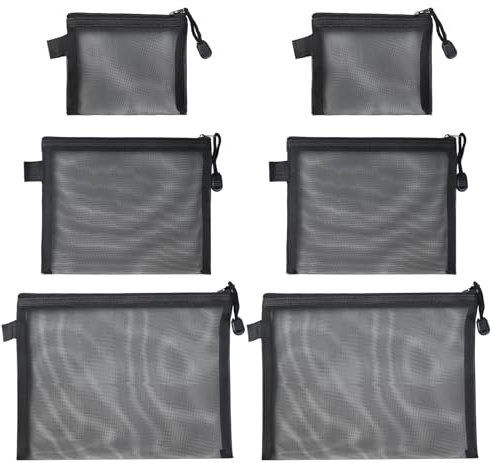 FengFution 6 Pz Bustina Portatutto in Rete, 3 Misure Organizer Pochette in Rete con Cerniera, Sacchetti Cosmetici Portatili, Trousse per Trucco, oggetti essenziali da viaggio e cosmetici