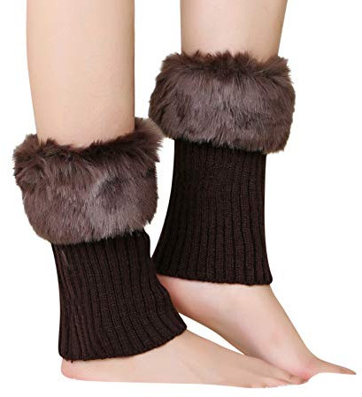 Women Girls Faux Fur Boot Cuff Socks Knitted Short Leg Warmers Boots Socks Stretchy Comfortable Fashion Christmas Birthday Gift