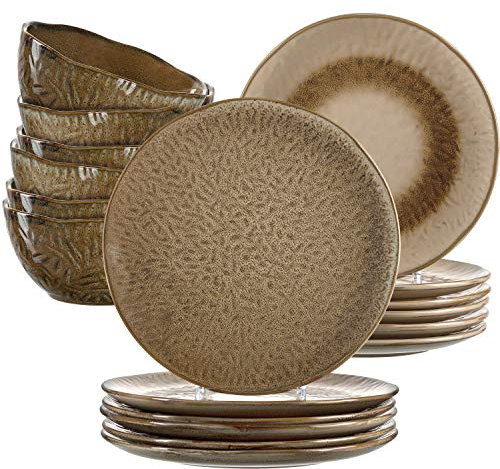 Leonardo Matera Steingut Geschirrset, 18 teilig, Keramik-Teller, Schalen, spülmaschinengeeignetes Kombiservice für 6 Personen, 380 ml, Ø 22,5 & 27 cm, beige, 026051