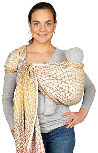 Hoppediz Ring-Sling, Baby-Tragetuch ab Geburt, 100 % kbA-Baumwolle, Design Darwin creme