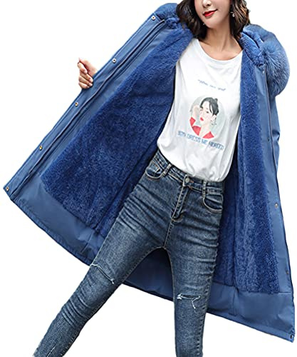 Minetom Manteau Femme Hiver Doudoune Chaud Parka Longue Blouson À Capuche en Fausse Fourrure Trenche Grande Taille Duvet en Coton A Bleu XL
