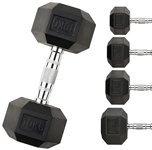Northern Hex Dumbbell Set Rubber Heavy Weights with Metal Handles Anti-Rolling for Weight Lifting Bodybuilding Exercise Workout Strength Training Home Gym 1kg-50kg Pairs Sets (5KG x2 Dumbbells)