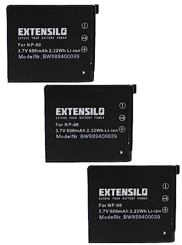 EXTENSILO 3x Battery Replacement for Casio NP-60 for Camera DSLR (600 mAh, 3.7 V, Li-ion)