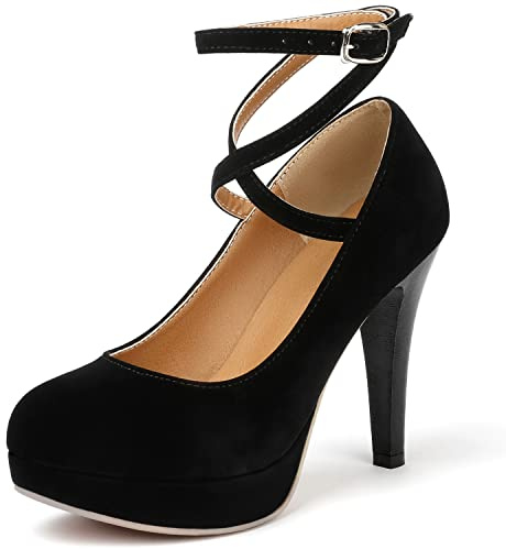 Mostrin Black Strappy Heels for Women Sexy Closed Toe Platform Pumps Dressy High Heel Shoes for Stripper Party Size 7.5