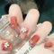 Ceboic 24 Stück Nägel Zum Aufkleben Kurze, French Ballerina Eckig Künstliche Nägel, Glossy Natürliche Kunstnägel Press on Nails mit 3D Perle Kamelie Designs, Acryl Full Cover Fingernägel Fake Nails