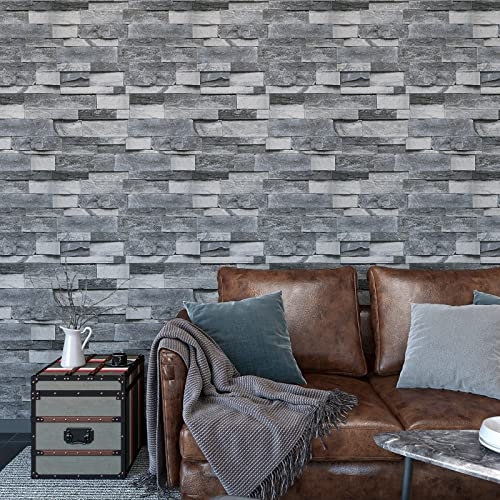 VaryPaper Peel and Stick Grey Brick Wallpaper 45cmx800cm Slate Stone Contact Paper Sticky Back Plastic Roll Thick Lining Paper for Wall 3D Brick Effect Stick on Wallpaper for Living Room Bathroom